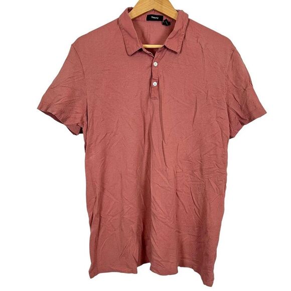 Theory Mens Salmon Pink 100% Pima Cotton Short Sleeve Polo Shirt Knit XL X-Large - Picture 1 of 16